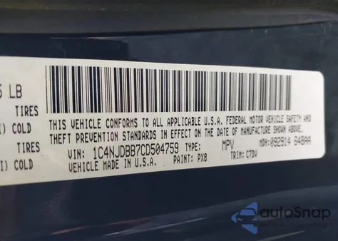 2012 Jeep Compass Sport from USA, damaged, VIN 1C4NJDBB7CD504759